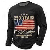  4. juli 2026 250. minnedag Herre 3D Print US Flag Crew Neck Lang erm T-skjorte Casual Daglig