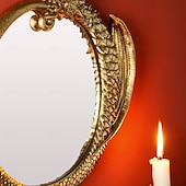 abordables Wall Sculptures-Vintage Gold Resin Flying Dragon Wall Mirror, Detailed Gold Scales, Room Decoration, Craft Ornament for Daily Home Decor, Holiday, Party, Birthday, Special Occasions