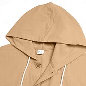 cheap Classic-Men's Shirt Linen Shirt Summer Shirt Beach Wear Hooded Shirt Solid Color Vacation Street Black White Yellow Navy Blue Long Sleeve Shirt Collar Summer Spring Clothing Apparel Pocket
