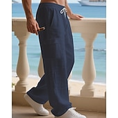 halpa Loma-Miesten Pellavahousut Housut Kesähousut Roikkuvat housut Rantahousut Kurenauha Joustava vyötärö Yhtenäinen väri Mukavuus Hengittävä Päivittäin ulko- Hiekkaranta Loma Muoti Musta Valkoinen