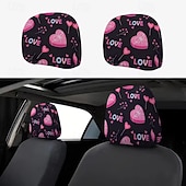 cheap Slipcovers-2pcs Cute Flower Love Heart Print Headrest Covers, Valentine's Day Heart-Eyed Girl Car Headrest Protector, Interior Decor, No Filling, Easy to Install and Wash, Suitable for Long-Distance Travel Naps