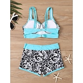 billige Bikinisett-Dame Bikini 2 Delt Badedrakt Boho Shorts Slim Uten Rygg Ferie Strand Bekledning Fargeblokk Geometrisk V Hals Uten Ermer Badedrakter