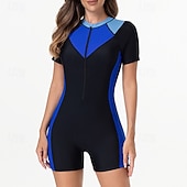 baratos Rash Guards de Uma Peça-Mulheres Anti Atrito Roupa de banho One Pieces Retalhos Zip Up Proteção UV Elasticidade Alta Manga Curta Roupa de Banho Surfe Mergulho Snorkeling Verão