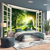 Χαμηλού Κόστους Ταπετσαρίες τοίχου-ταπισερί Σημαιάκια Κουβέρτα Ρουστίκ Παράθυρα Δέντρο Μοντέρνα 3D Υπνοδωμάτιο Σαλόνι Κοιτώνας Δωμάτιο Εφήβων Κοιτώνας Κολλεγίου Βεράντα τοίχου Διακόσμηση Σπιτιού