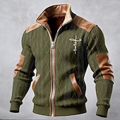 baratos Jaquetas Casuais-Homens Casaco de inverno Casaco de lã Jaqueta casual Diário Ao ar livre Térmico / Quente Jacquard Bolsos Outono Inverno Bloco de cor Cruz Roupa de rua Diário Colarinho Chinês Padrão Preto Branco