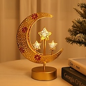 olcso Ramadan dekorációs fények-ramadan eid vas fém díszlámpa csillag hold beltéri hálószoba hangulatvilágítás aaa elem 29 * 21cm