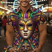 economico Festival-Per uomo Polo Polo con zip a un quarto Quotidiano Carnevale Zip a un quarto Manica Corta Moda Essenziale Grafico Maschera Stampa 3D Estate Primavera Vestibilità su misura Viola scuro Oro Viola Polo