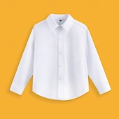 abordables T-shirts Décontractés pour Garçons-Chemises blanches unies à manches longues pour garçons, style décontracté, à boutons, idéales pour le printemps (4 ans et plus).