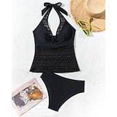 Недорогие Серфинг Танкини и Бикини-Жен. Рашгард Двухсекционный купальник Рашгард Однотонный Купальники Черный УПФ 50+ Без рукавов - Серфинг Пляж  Плавание Лето