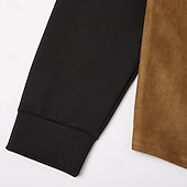 levne základní trička-Pánské tričko s dlouhým rukávem z imitace semiše, výstřih do V, vrásněný design, skladané topy, podzim/zima, barevné bloky, vintage, denní, retro, nabírané, barevné bloky, outdoor, street, ležérní, modrá, hnědá, khaki