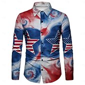  250th Anniversary USA Retro Vintage 1970s Shirt Aloha Shirt Long Sleeves Hippie Geometic Ethnic Fancy Dress Men's Masquerade 4th of July Party Independence Day Adults' Shirt