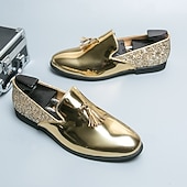 baratos Sapatos masculinos-Sapatilhas Slip-On Douradas com Glitter de Mardi Gras Masculinas – Sapatos Formais Brilhantes para Ocasiões Especiais Festas e Celebrações de Carnaval