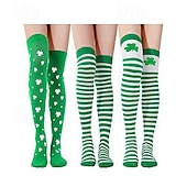 Недорогие домашние носки-Ирландские зеленые носки до колен в стиле Дня Святого Патрика с клевером, праздничные колготки для парада в честь Дня Святого Патрика, праздничная одежда для ног, набор носков в ирландском стиле.