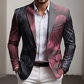 preiswerte Herren bedruckte Blazer-Herren Geometrisch Blazerjacke Mantel Bequem Atmungsaktiv Künstlerisch Lässig Täglich Party-Abendmode Lässig Tasche 3D-Druck Knöpfe Ganzjahres Fallendes Revers Langarm Blau Rote Grün