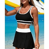 tanie Tankini i bikini do surfingu-Damskie Tankini 2-częściowa Stroje kąpielowe Blokowanie kolorów Elastyczny Bez rękawów Kąpielówki Surfing Nurkowanie z rurką Pływacki Lato