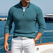 voordelige Heren Klassieke Polo-Voor heren Wafel Poloshirts Met Textuur Casual Buiten Kwart ritssluiting Lange mouw Modieus Modern Effen Kleur Effen Gebreid Herfst winter Zomer Lente Strak Donker Bruin Wit Wijn Marineblauw