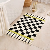 billige Baderomsmatte-baderomsmatte vintage rutete absorberende hurtigtørkende plysj gulvteppe sklisikker matte til baderom toalett soverom nattbord interiør