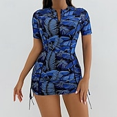 levne Tankiny-Dámské Plavky 2 ks Kraťasy Plavky Zip prázdniny Oblečení na pláž Grafika Kulatý Krátké rukávy Plavky