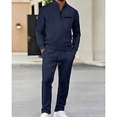 baratos Polo Clássico Masculino-Homens Camisas Polo Waffle Pólo Férias Rua Quarter Zip Manga Longa Moda Básico Bloco de cor Patchwork 2 Peças Primavera Outono Normal Branco Camisas Polo Waffle