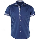 economico camicia da uomo con bottoni-Per uomo Camicia Camicia Estiva Camicia con Bottoni Nero Bianco Blu marino Azzurro Manica Corta Floreale Blocco di colori Collo ripiegato Streetwear Casuale Bottonato Abbigliamento Poliestere Sport