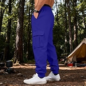 お買い得  貨物-男性用 カーゴパンツ スウェットパンツ ズボン ストレートレッグスウェットパンツ ドローストリング ポケット 弾性ウエスト 平織り 履き心地よい ソフト カジュアル 日常 アウトドア 旅行度假风 ファッション ブルー ホワイト