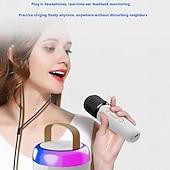cheap Speakers-Karaoke Machine with Two Microphones An Ambient Light A 1200mAh Lithium Battery 1-10W Output Power and A Battery Life of Approximately 8-10 Hours A Portable Speaker Valentine's Day Gift