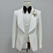 baratos Ternos de casamento-Masculino Smoking Ternos de festa casamento na praia Casamento na primavera Preto Branco Primavera Verão Terno Lapela Xale Festa Negócio Cor Sólida Moderno Conjunto de 3 peças Comum 1 Botão