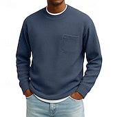 economico T-shirt in maglia waffle-Per uomo Maglietta Waffle Maglietta Maglia Henley a nido d'ape Manica Lunga Girocollo Autunno &amp; Inverno Tutte le stagioni Tinta unica Testurizzato Tradizionale / Vintage Casual Tasca Casuale Casa