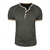 Χαμηλού Κόστους Casual Tee Henley-Ανδρικά Πουκάμισο Henley Κοντομάνικα Μπλούζα από 100% βαμβάκι Κοντομάνικο Συμπαγές Χρώμα Σκέτο Μονόχρωμη Μοντέρνα Υψηλής Ποιότητας Καθημερινό Μπλοκ χρωμάτων Κουμπιά Χένλι Causal