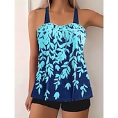 abordables Tankinis-Maillot de bain Tankini femme 2 pièces Shorts Contrôle du ventre Taille haute Slim Dos nu Vacances Plage Vêtements Feuilles V Cou Sans Manches