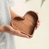 cheap Valentine's Day-Valentine's Day Vintage Heart-Shaped Wooden Tray Decorative Dark Wood Grain Organizer for Snacks, Jewelry, Keys and Small Items Home Decor Display Tray