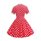 preiswerte Kleider-1950er Retro Vintage Rockabilly Knielang Swing-Kleid Ausgestelltes Kleid Kurze Ärmel Tupfen Tailliert und ausgestellt Kostüm Mädchen Karneval Valentinstag Lässig Heimkehr Retro-Mottoparty Kinder Kleid