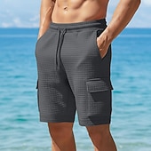 abordables Bermudas estilo casual-Men's Waffle Shorts Sweat Shorts Shorts Bermuda shorts Beach Shorts Elastic Waist Convertible Plain Comfort Sports Knee Length Daily Yoga Vacation Casual Black White Micro-elastic