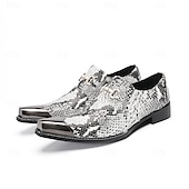 cheap Premium Leather Loafers-Men's White Snake Print Slip-On Shoes with Metal Accents – Stylish Formal Shoes for Evening Wear and Fashion-Forward Occasions