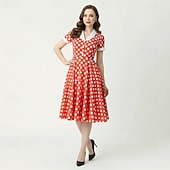 olcso Ruhák-1950-es Retró Rockabilly Déli Swing ruha Flare ruha Rövid ujjú Pöttyös Karcsúsított Jelmez Női Farsang Valentin nap Hétköznapi Hazaérkezés Retro témájú buli Felnőttek Ruha Tavaszi nyár
