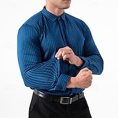 abordables camisas de hombre sin planchar-Hombre Camisa Camisa para Vestido Abotonar la camisa A Rayas Diario Negocio Bleu Ciel Negro Blanco Rojo Manga Larga Cuello Vuelto Todas las Temporadas Ropa Retazos