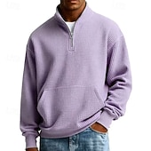 billige Basic gensere-Herre Hattetrøje Genser Vaffel genser Kvart glidelås genser Svart Hvit Lysegrønn Navyblå Lys Lilla Halv glidelås عادي Avslappet Daglig Sport &amp; Utendørs Gatemote Grunnleggende Fritid Høst Vinter Klær