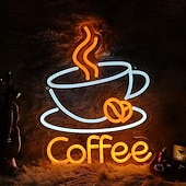 abordables 123496-Enseigne lumineuse LED néon café, dimmable, alimentée par USB, colorée, pour intérieur chambre, restaurant, café, mur, créative, en forme d'alphabet, décorative.