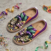 economico Scarpe da donna-Scarpe slip-on a punta larga da donna per il Mardi Gras – Suola interna morbida e imbottita stampa artistica di maschera veneziana scarpe festive artistiche per parate costumi uscite casuali e