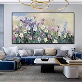 cheap Floral/Botanical Paintings-Handmade Oil Painting Hand Painted Horizontal Abstract Landscape Floral / Botanical Modern Rolled Canvas (No Frame)
