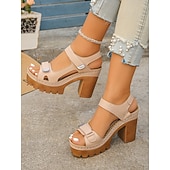 preiswerte Absatzsandalen-Damen Täglich Blockabsatz Offene Spitze Mode Kunstleder Klettverschluß Schwarz Weiß Pink