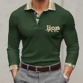 billiga Klassisk pikétröja för män-Herr Lejon Polo Långärmad Polotröjor Kavajslag Business Casual Utomhus Gata Fritids- Dagliga kläder 3D-utskrift Knappar Vår Höst Blå Rubinrött Purpur