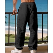 halpa Loma-Miesten Pellavahousut Housut Kesähousut Roikkuvat housut Rantahousut Kurenauha Joustava vyötärö Yhtenäinen väri Mukavuus Hengittävä Päivittäin ulko- Hiekkaranta Loma Muoti Musta Valkoinen