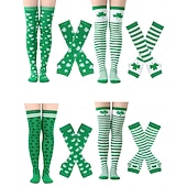  St. Patrick's Day-strumpa för kvinnor &Armvärmarset, 4-delade knästrumpor och fingerlösa vantar med shamrockmönster, irländskt gröna festliga accessoarer för kvinnor &flickor, perfekt för St. Patricks