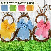 abordables Pascua de Resurrección-4 rollos de cinta de Pascua con alambre, arpillera rústica, cinta de alambre colorida para corona de Navidad, Halloween, otoño, lazo, artesanía, envoltura de regalos, fiesta, decoración bohemia
