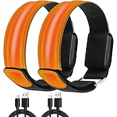 billige Lommelykter-2-pakning oppladbare LED-armbånd, LED-løpearmbånd, justerbart blinkende LED-sikkerhetsarmbånd, reflekterende løpeutstyr med høy synlighet, justerbare lysende armbånd