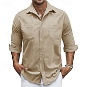 abordables camisa con botones para hombre-Hombre Camisa Camisa de verano Camisa casual Camisa de playa Camisa de Pana Abotonar la camisa Blanco Manga Larga Color sólido Diseño Casual Diario Bolsillo Ropa Moda Casual Cómodo