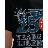  100% Baumwolle Kinder Mädchen Schwarz Weiß Grafik Freiheitsstatue 250-jähriges Jubiläum Amerikanische US-Flagge für Kinder T-Shirt Rundhalsausschnitt Kurzarm Urlaub Sport & Outdoor Alltagskleidung
