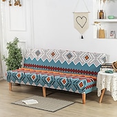 abordables Couverture du canapé Futon-Housse de canapé-lit extensible en tissu imprimé, disponible en 3 tailles différentes, housse de canapé sans accoudoirs, housse de banc élastique, protection décorative pour le Nouvel An, décoration