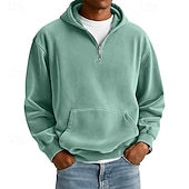 abordables sudaderas basicas hombre-Hombre Sudadera Sudadera Con Capucha Sudadera con capucha y cremallera de un cuarto Rojo tinto Verde Claro Azul Marino Gris Claro Azul claro Con Capucha Plano Bolsillo canguro Deporte Casual Diario